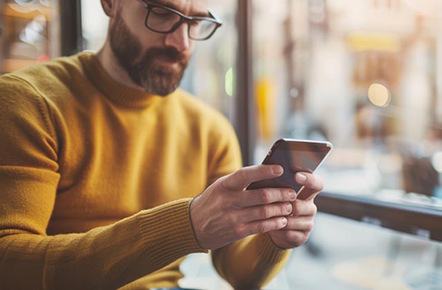 Man using the Rousia Thyroid Health App on a smartphone.